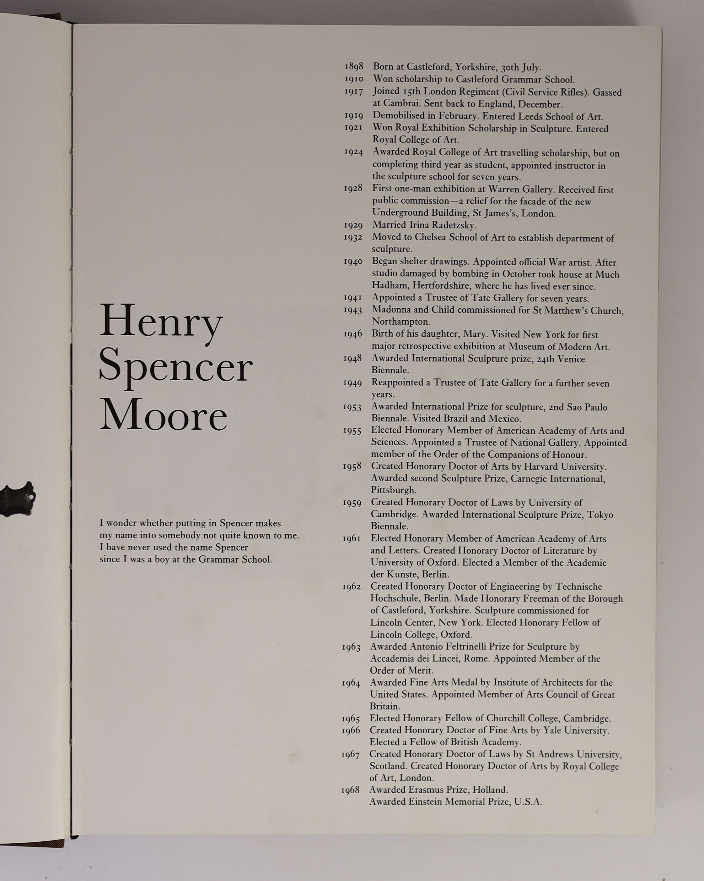Hedgecoe, John - Henry Spencer Moore, 1st edition, with authors presentation inscription, dated 1971, Thomas Nelson, London, 1968, in slip case.